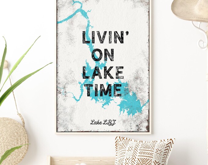 Rustic Lake House Sign, Vintage Aqua Blue (Customizable Canvas Print)