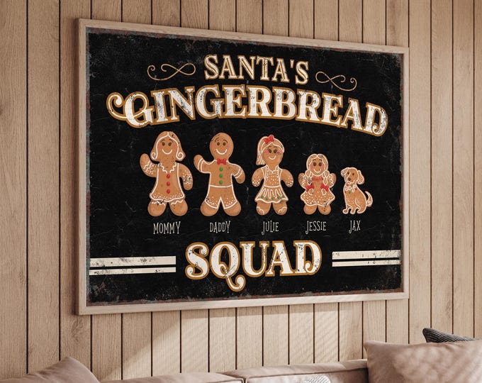 Christmas Family Name Sign: Custom Gingerbread Design - Rustic Holiday Decor