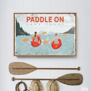 Red Paddle On Kayak Sign - Personalized Vintage Lake House Decor