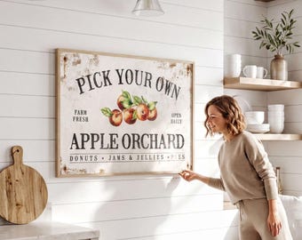 Apple Picking Print, Personalized Orchard Sign, Vintage Fall Farm Stand Wall Art