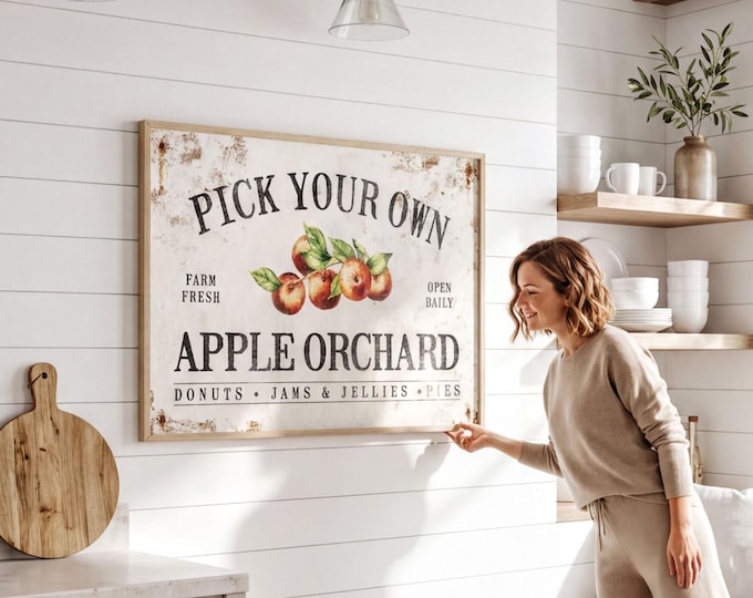 Apple Picking Print, Personalized Orchard Sign, Vintage Fall Farm Stand Wall Art