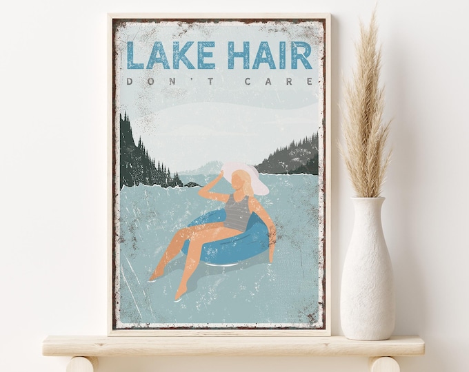 Custom Lake House Sign - Vintage Style, Cerulean Blue Canvas