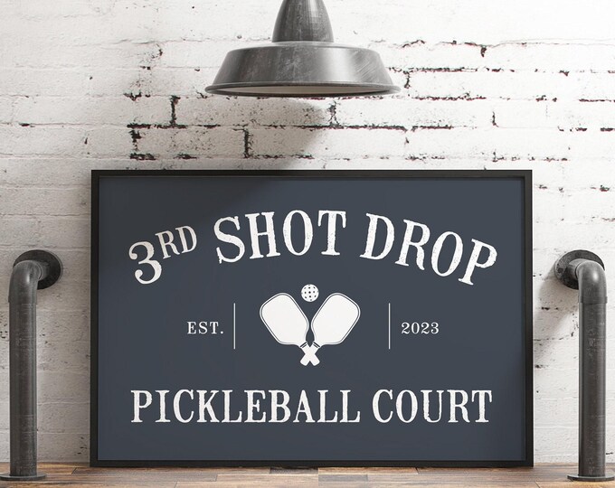 Pickleball Court Sign, Rustic Navy, Personalized Family Name (Custom Sizes)