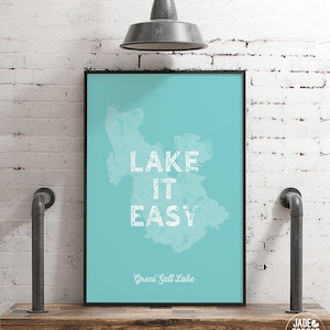 Vintage Lakehouse Wall Art - Custom Aqua Blue 'Lake It Easy' Sign