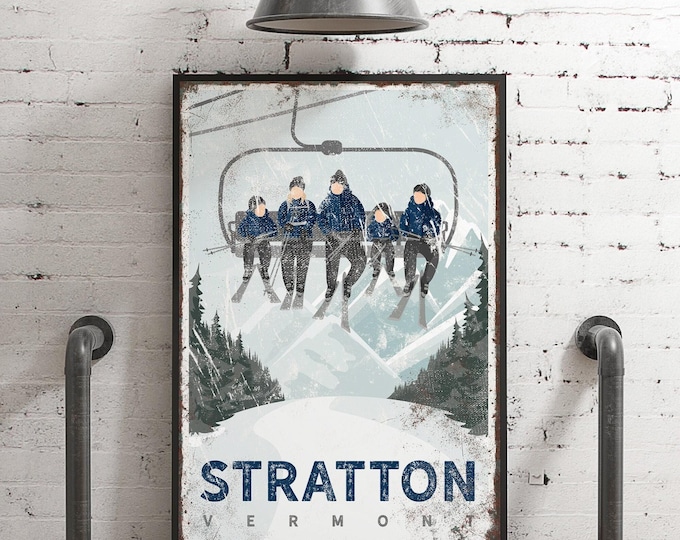Custom Ski Lodge Poster, Retro Navy Blue (Personalized Text Options)