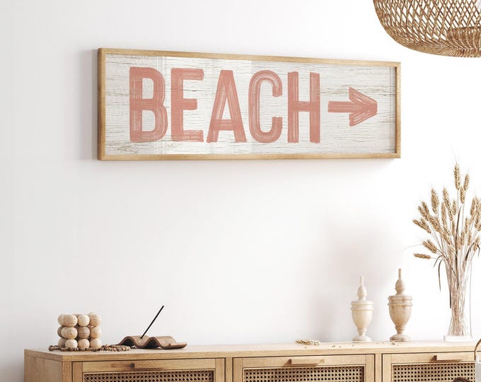 Coral Beach Arrow Sign: Pink White, Custom Direction