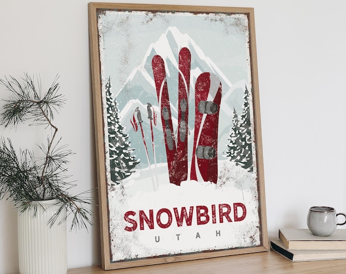 Maroon Snowboard Poster - Cozy Ski Cabin Wall Decor
