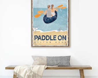 Hilton Head Art, Personalized Couple Kayaking in Navy