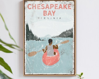 Vintage Kayak Poster: Lake Decor with Coral Accent (Customizable)