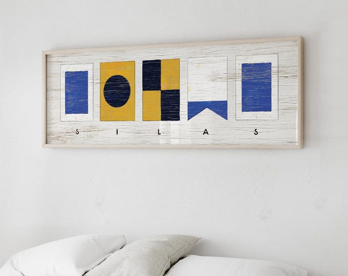 Nautical Flags Sign, Personalized Navy Gold Name Art, Custom Gift For Sailors