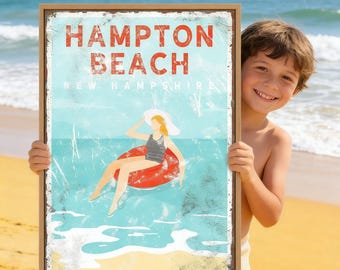 Coastal Wall Hanging, Vintage Beach House Sign (Custom Town & Colors)