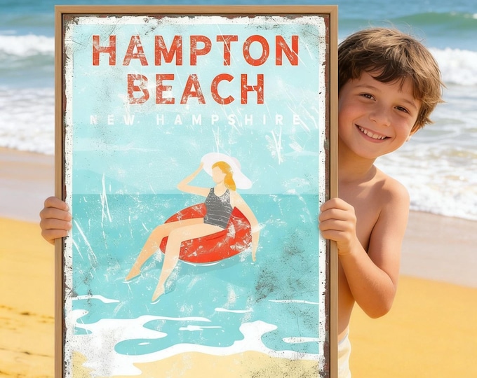 Coastal Wall Hanging, Vintage Beach House Sign (Custom Town & Colors)
