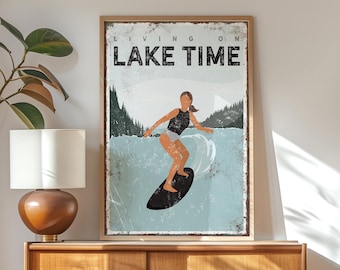 Personalized Decor, Lake Rental Home, Wake Surf Decor, Custom Text Sign, Vintage Lake Art, Gift for Daughter, Indoor Outdoor Use {vpl}