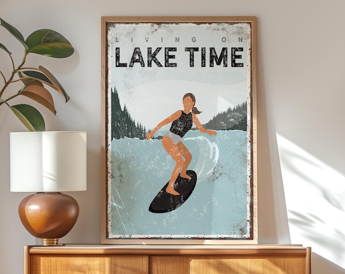 Personalized Decor, Lake Rental Home, Wake Surf Decor, Custom Text Sign, Vintage Lake Art, Gift for Daughter, Indoor Outdoor Use {vpl}