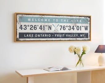 Nautical Coordinates Sign: Personalized Lake House Decor - Rustic Wood Frame