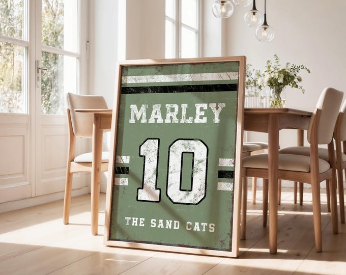Custom Vintage Sports Decor: Green Jersey Style (Gift for Nephew or Niece)