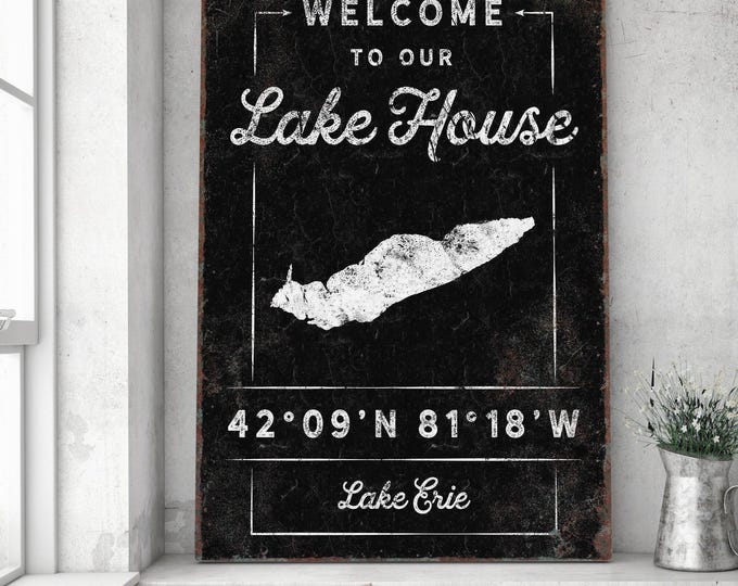 Welcome Sign Lake House Artwork, Custom Coordinates Lakehouse Decor Rustic Sign