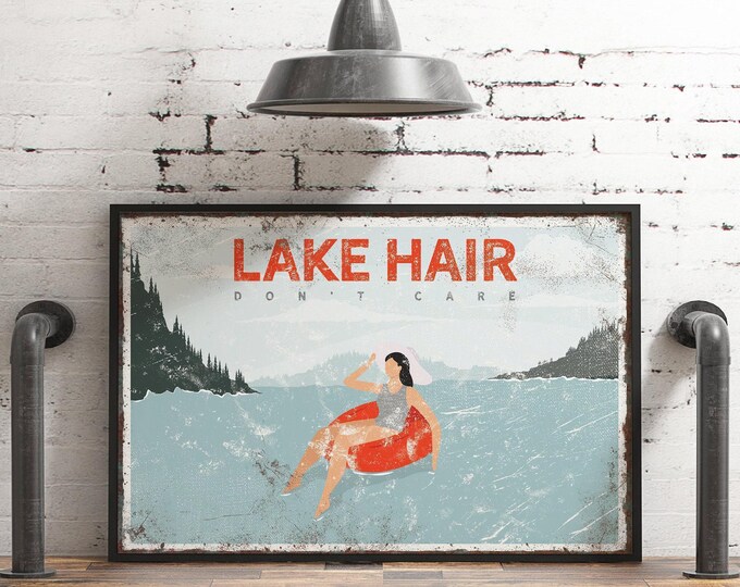 Teal Lake Sign With Your Own Lake Name, Coral Red Tube On Pale Blue Water