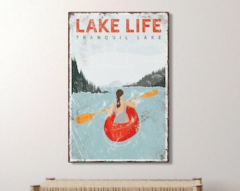Vintage Lake Life Sign, Rustic Cabin Decor (Custom Text Options)