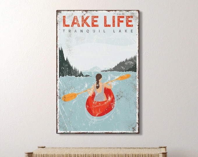 Vintage Lake Life Sign, Rustic Cabin Decor (Custom Text Options)