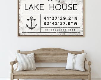 Family Name Lakehouse Sign: Nautical Wall Art (Canvas or Aluminum)
