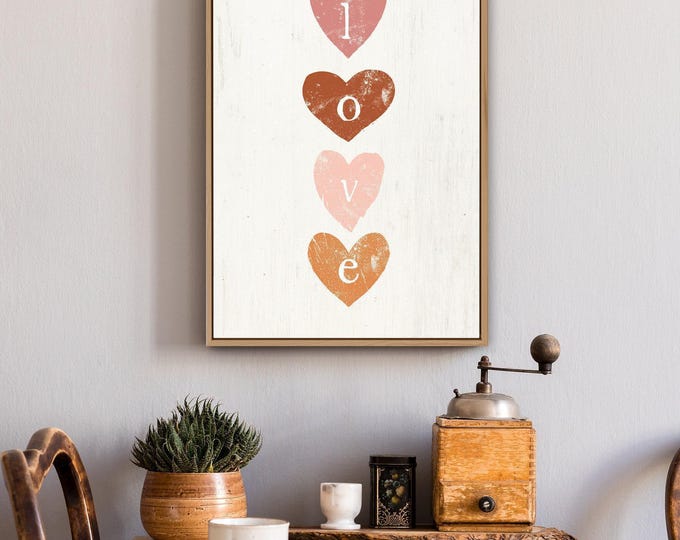 boho love heart sign > vintage valentine canvas print for farmhouse decor, romantic bohemian decor, modern neutral earth tones {VAL05}
