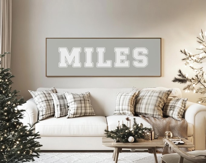 Custom First Name Sign, Sports Lettering, Stone Gray (Multiple Sizes)