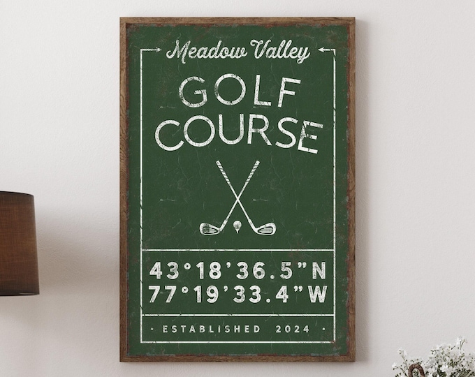 Golf Course Wall Sign: Personalized Coordinates (Canvas, Paper, or Aluminum)