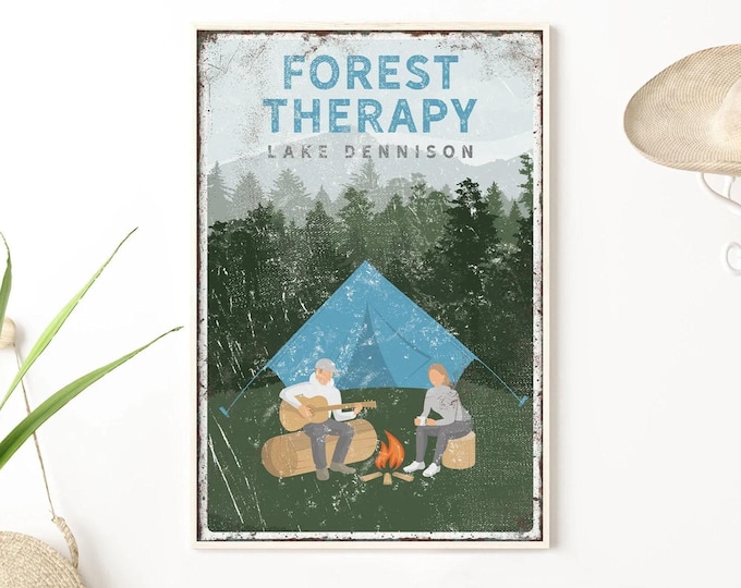 Cabin Decor Ideas Campfire Couple Sign, Add Your Lake Name Below Forest Therapy