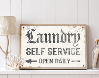 Vintage Laundry Sign: Rustic White Arrow Wall Art
