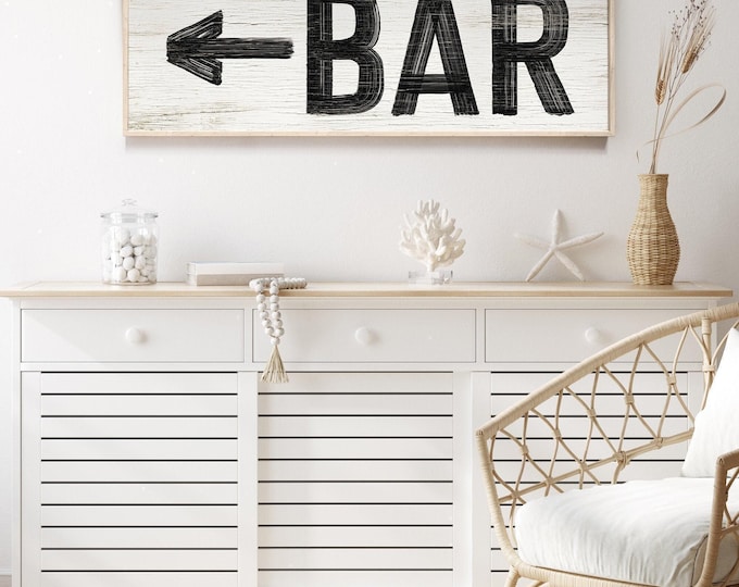 Vintage Bar Sign: Distressed Black and White Arrow Wall Art