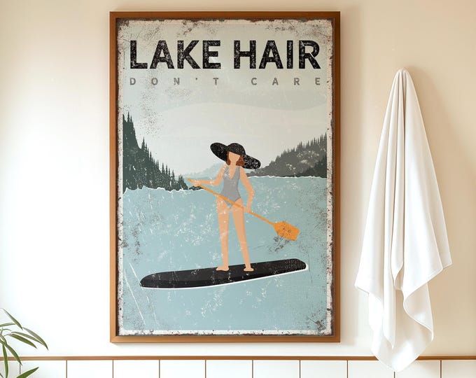 Lake Hair Don't Care, Custom Paddleboard Sign, Black Lake Art, Personalized Gift For Her