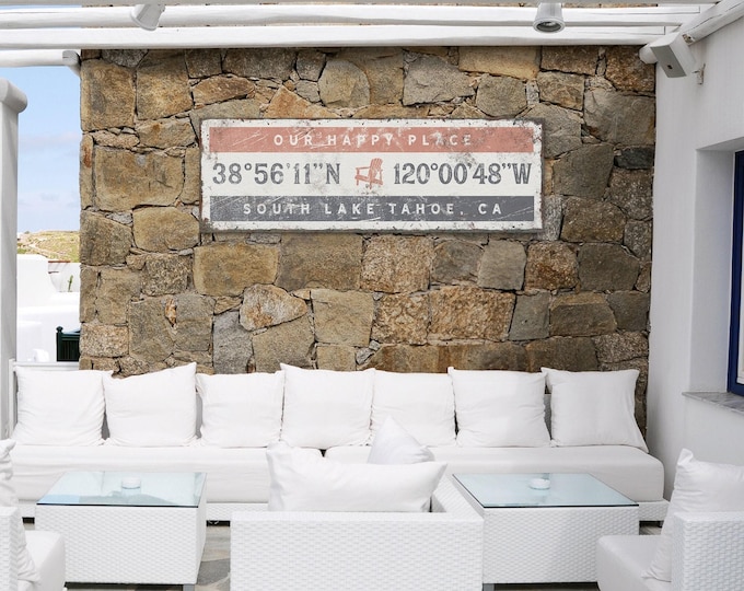 Coordinates Decor, Custom Latitude Longitude Sign, Coral Chair, Wide