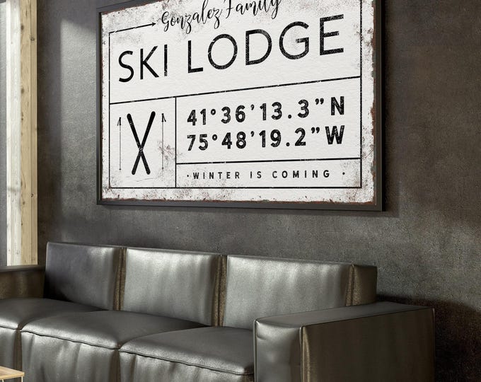 Ski Mountain Wall Art: Personalized Canvas Sign (Custom Coordinates)