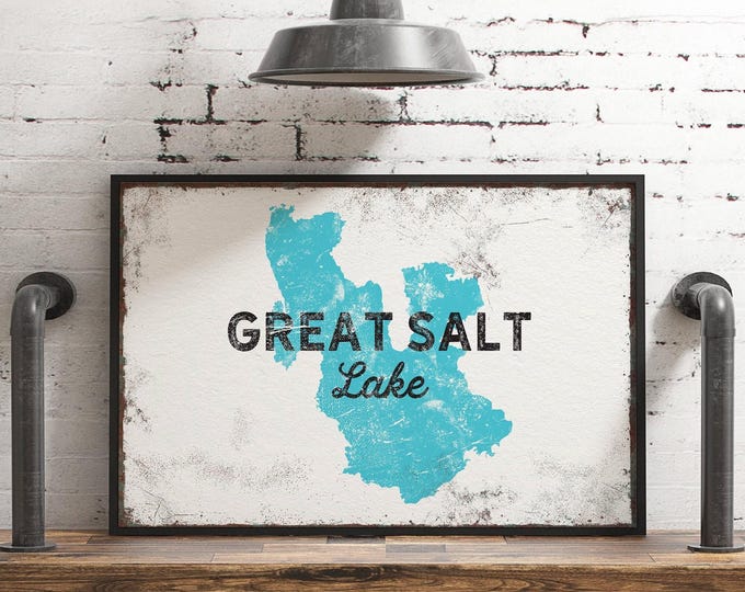 Lake Name Art, Turquoise Lake Map Silhouette, White Dark Gray, Personalized Lake Sign Gift