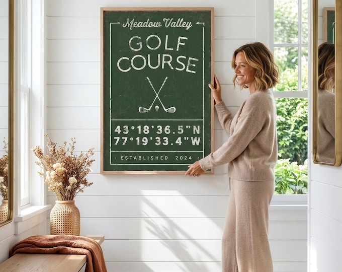 Golf Course Wall Sign: Personalized Coordinates (Canvas, Paper, or Aluminum)