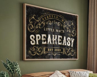 Placa de bar clandestino, nome personalizado para bar em casa, ano de fundação personalizado, arte de parede para bar com temática da Lei Seca.