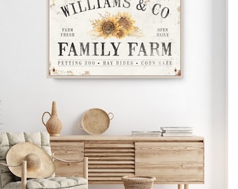 Family Farm Sign: Fall Harvest Sunflower Decor (Framed or Unframed)