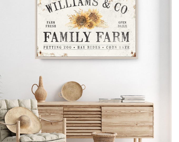 Family Farm Sign: Fall Harvest Sunflower Decor (Framed or Unframed)