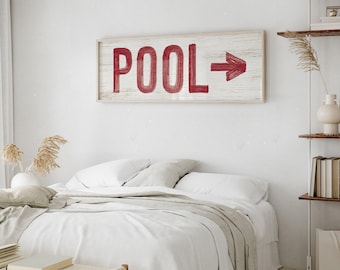 Pool Deck Sign Barn Red Right Arrow Rustic Custom Name Wall Art Poolside Decor