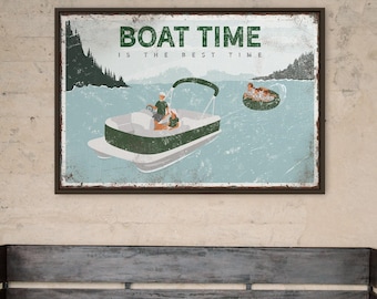 Lake House Wall Sign, Vintage Style, Pontoon Tubing (Personalized Text)