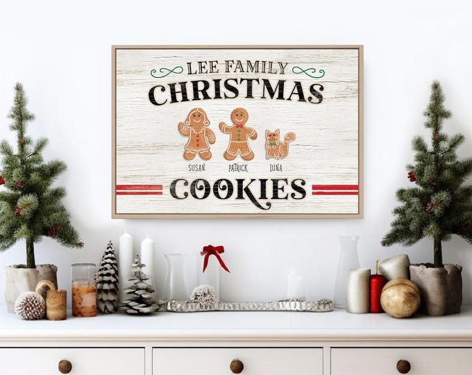Gingerbread Family Christmas Sign, Unique Christmas Gift Idea, Personalized Christmas Decor, Christmas Gift for Mom, Gingerbread Cookies