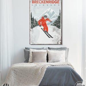 ヴィンテージスキーポスターキャンバス：風合いのある山の壁アート、カスタムテキスト