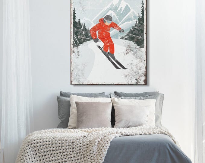 Vintage Ski Poster Canvas: Distressed Mountain Wall Art, Custom Text