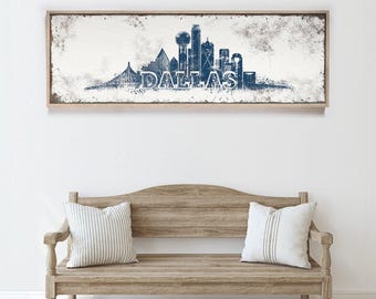 Texas Wall Art Print: Dallas Skyline in Navy Blue - Custom Canvas