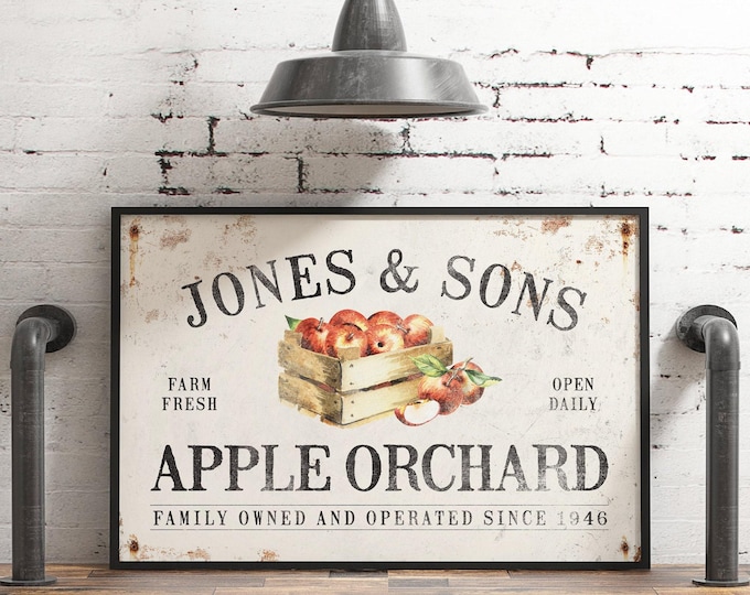 Vintage APPLE ORCHARD sign • Personalized gift for Mom • Antique harvest farmhouse decor • Customizable fall decor • Apple wall art {asw}