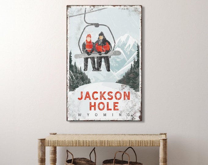 Modern Farmhouse, Custom Wall Art, Vintage Ski Poster, Distressed Canvas Sign, Retro Mountain Decor, Personalized Jackson Hole Gift {vpi}