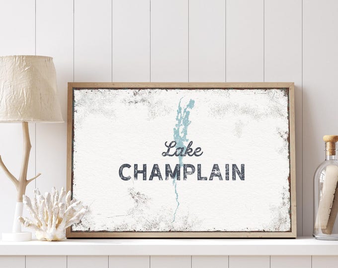 Vintage Lake Champlain Print: Tide Blue and White Canvas Art