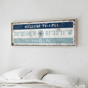 nautical COORDINATES sign, vintage art print, compass icon, lake house gift, personalized longitude latitude GPS wall art {giw}