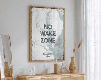 No Wake Zone Wall Art - Vintage Style Lake House Decor